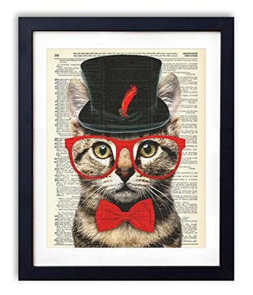 Mr. Catsanova Gentleman Cat Vintage Upcycled Dictionary Art Print - 8x10 inches -  - ravn