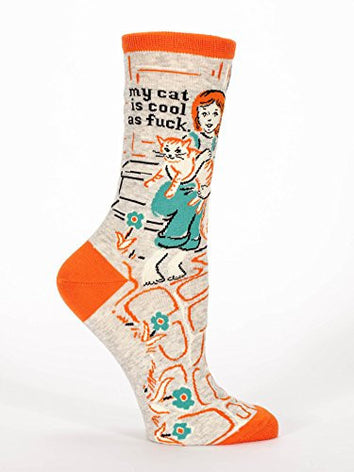 Blue Q Socks, Women's Crew, My Cat is Cool As F--k -  - ravn