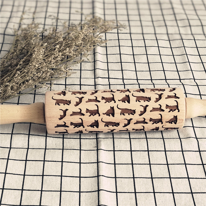 Cat Pattern Wooden Rolling Pin - Kitchen - ravn (11)