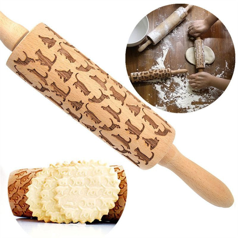 Cat Pattern Wooden Rolling Pin - Kitchen - ravn (8)