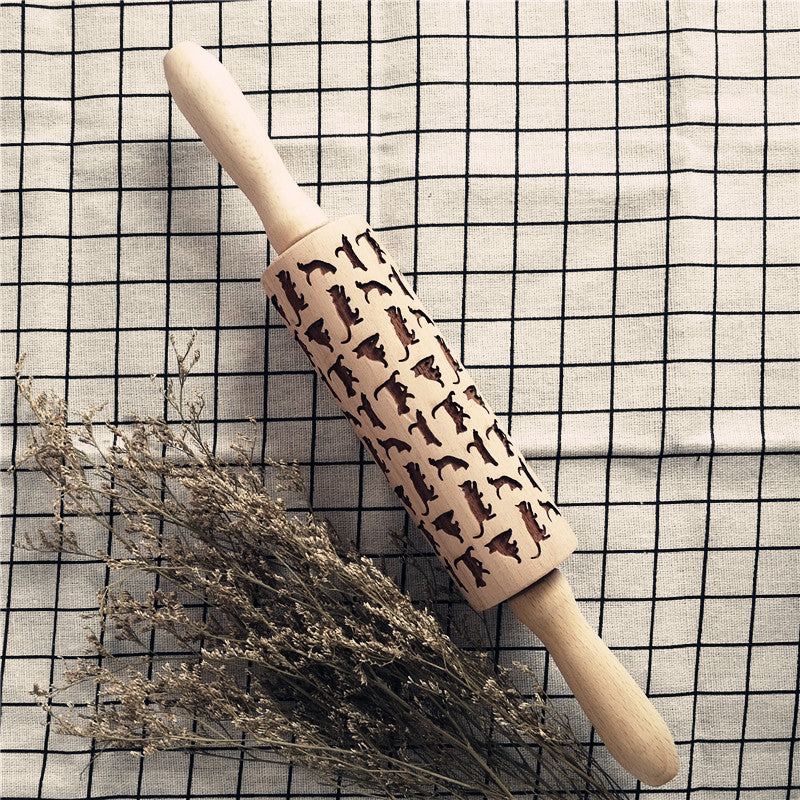 Cat Pattern Wooden Rolling Pin - Kitchen - ravn