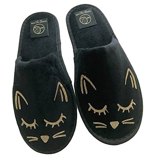 Cozy Black and Gold Cat Slippers -  - ravn