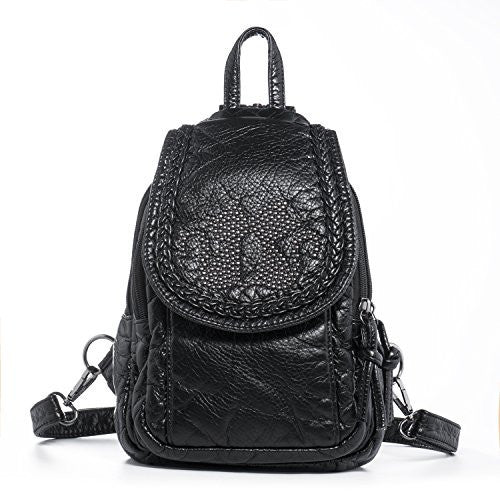 Katloo Women’s Washed Leather 4-way Convertible Tear Drop Small Backpack Shoulder Chest Bag Sling Purse (Black) -  - ravn (1)