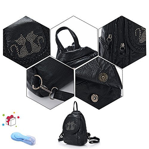 Katloo Women’s Washed Leather 4-way Convertible Tear Drop Small Backpack Shoulder Chest Bag Sling Purse (Black) -  - ravn (5)