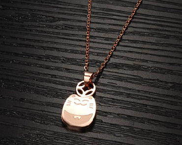 LOVE Beauties Maneki-neko Fortune Cats Lucky cat Rose Gold Plated Pendant Necklace Korean Love Style in a Gift Box -  - ravn