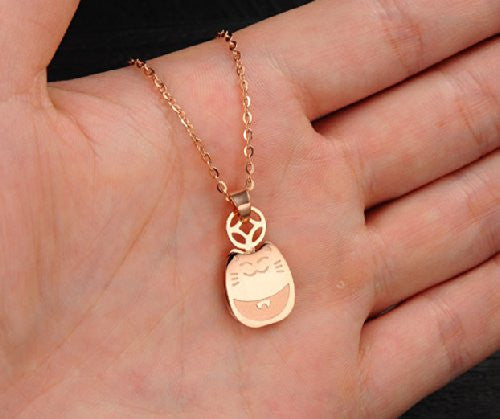 LOVE Beauties Maneki-neko Fortune Cats Lucky cat Rose Gold Plated Pendant Necklace Korean Love Style in a Gift Box -  - ravn (2)