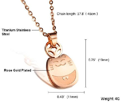 LOVE Beauties Maneki-neko Fortune Cats Lucky cat Rose Gold Plated Pendant Necklace Korean Love Style in a Gift Box -  - ravn (5)