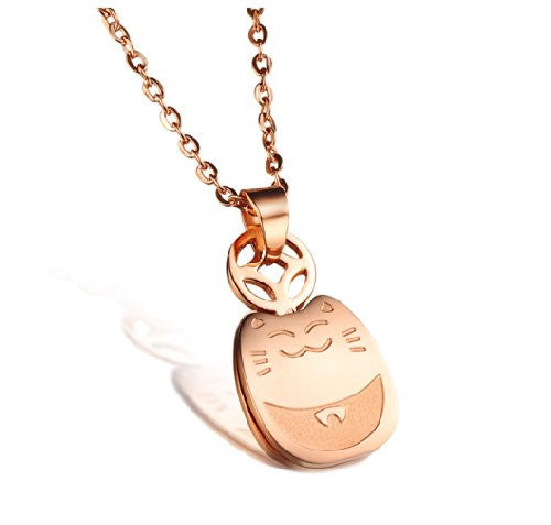 LOVE Beauties Maneki-neko Fortune Cats Lucky cat Rose Gold Plated Pendant Necklace Korean Love Style in a Gift Box -  - ravn