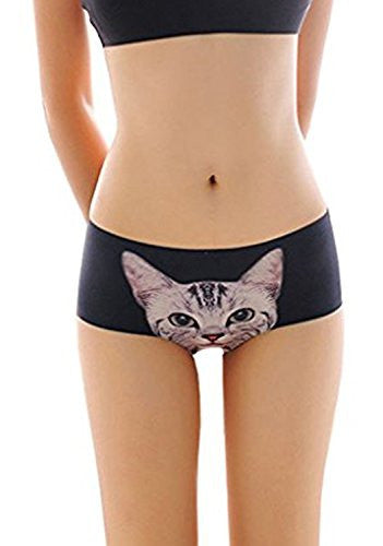 Lucky2Buy Women's 3D Printed Sexy Pussycat Seamless Briefs Anti-exposure Underwear Hipster Pants Briefs Underpants(Black) -  - ravn (1)