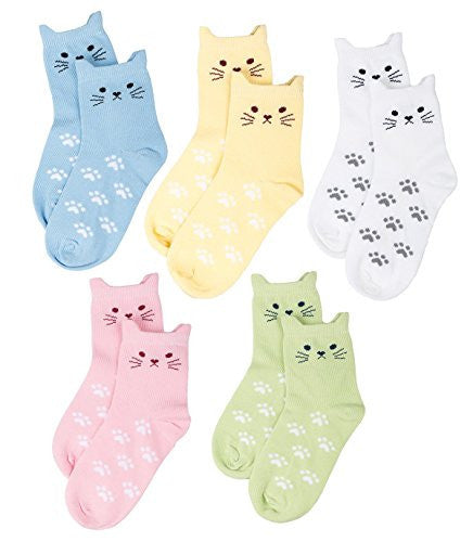 Maiwa Cotton Novelty Cats Seamless Girls Kids Socks 5 Pack (2-4 Years/14-16cm) -  - ravn