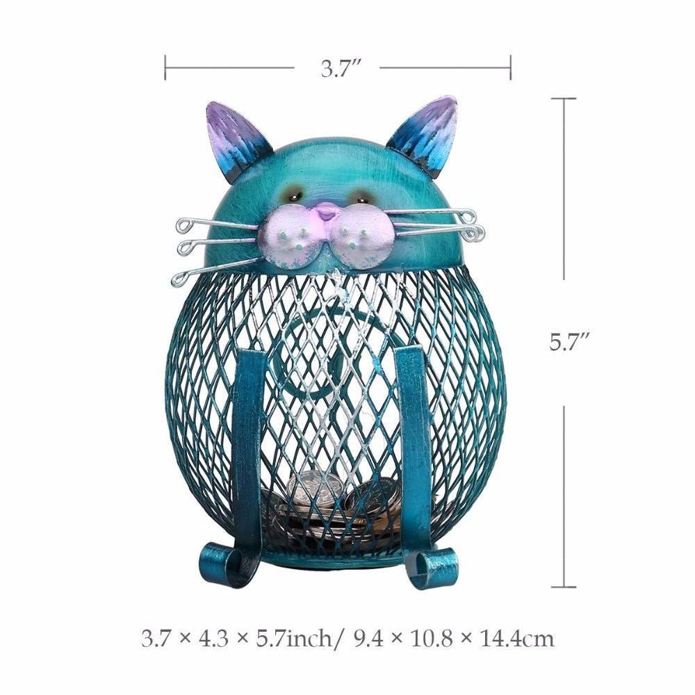 Metal Blue Cat Piggy Bank - Money Bank - ravn