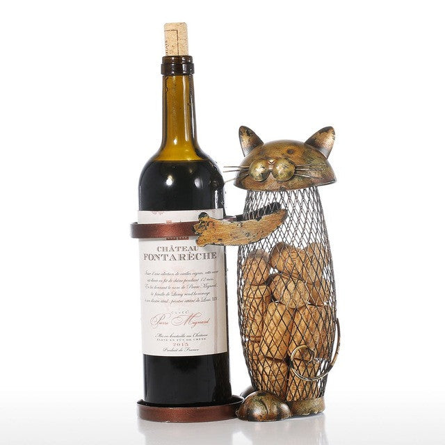 Metal Cat Wine Bottle Holder + Cork Container - Kitchen - ravn