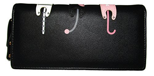 Nawoshow Women Wallet Cute Cat Wallet Bifold Long Purse with Zipper(Black) -  - ravn