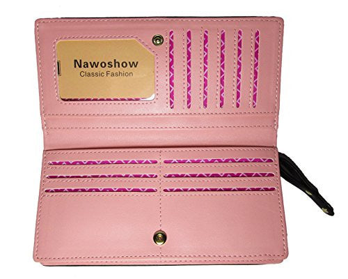 Nawoshow Women Wallet Cute Cat Wallet Bifold Long Purse with Zipper(Black) -  - ravn