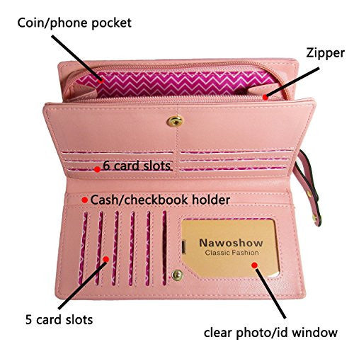 Nawoshow Women Wallet Cute Cat Wallet Bifold Long Purse with Zipper(Black) -  - ravn