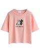 Persun Pink Embroidery Letter And Cat Short Sleeves Crop T-shirt Top,One Size,Pink -  - ravn