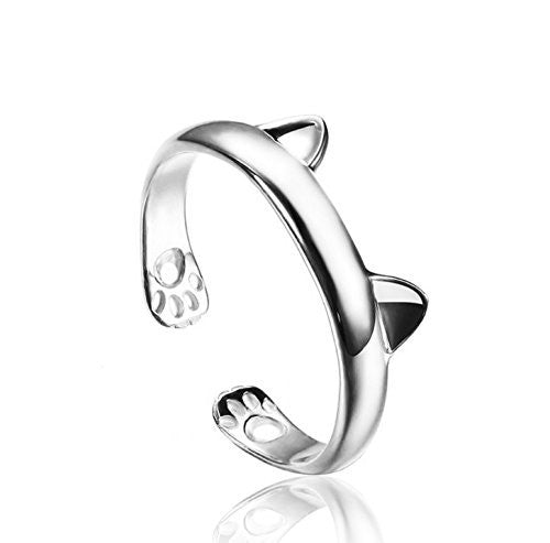 Sharkleap 3 Pieces Sterling Silver Cat Rings, Kitty's Paw Ear Ring Set -  - ravn