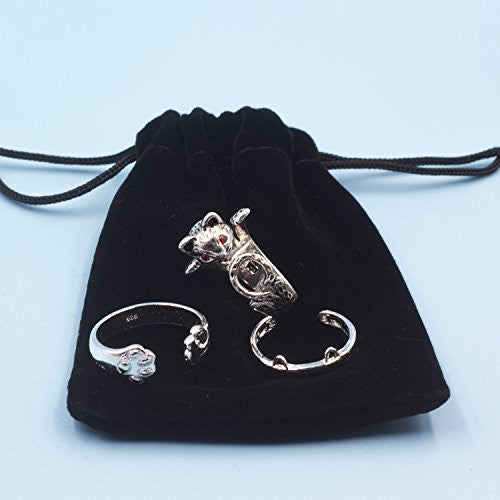 Sharkleap 3 Pieces Sterling Silver Cat Rings, Kitty's Paw Ear Ring Set -  - ravn (3)