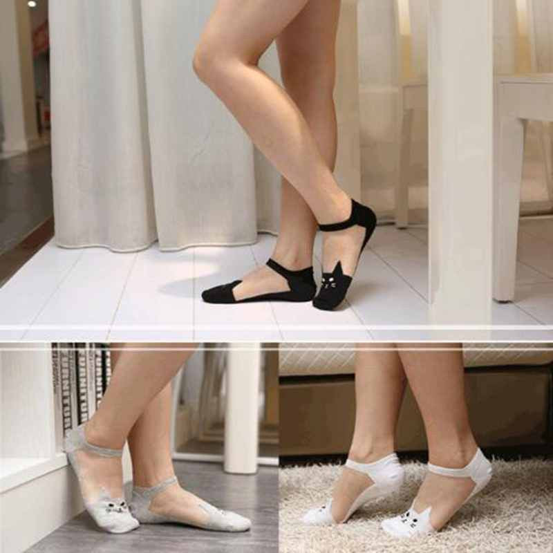 Sheer Cat Ankle Socks - in Black, White - Socks - ravn (6)