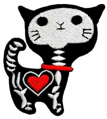 Shock Skeleton Skull X-ray Cat Kitty Funny Cartoon DIY Applique Embroidered Sew Iron on Patch -  - ravn