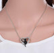 Silver Platinum Plated Pave Black White Cute Sitting Cat Necklace CZ Heart Pendant -  - ravn