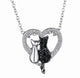 Silver Platinum Plated Pave Black White Cute Sitting Cat Necklace CZ Heart Pendant -  - ravn