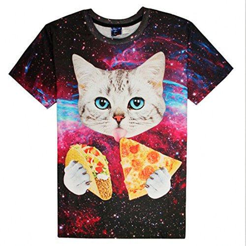 Uideazone men's Galaxy Cat Eat Pizza Short Sleeve T-shirt Tee Tops,cat3,Asia L= US M -  - ravn