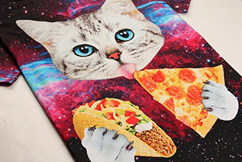 Uideazone men's Galaxy Cat Eat Pizza Short Sleeve T-shirt Tee Tops,cat3,Asia L= US M -  - ravn