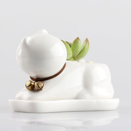 White Ceramic Cat Flower Pot - Garden - ravn