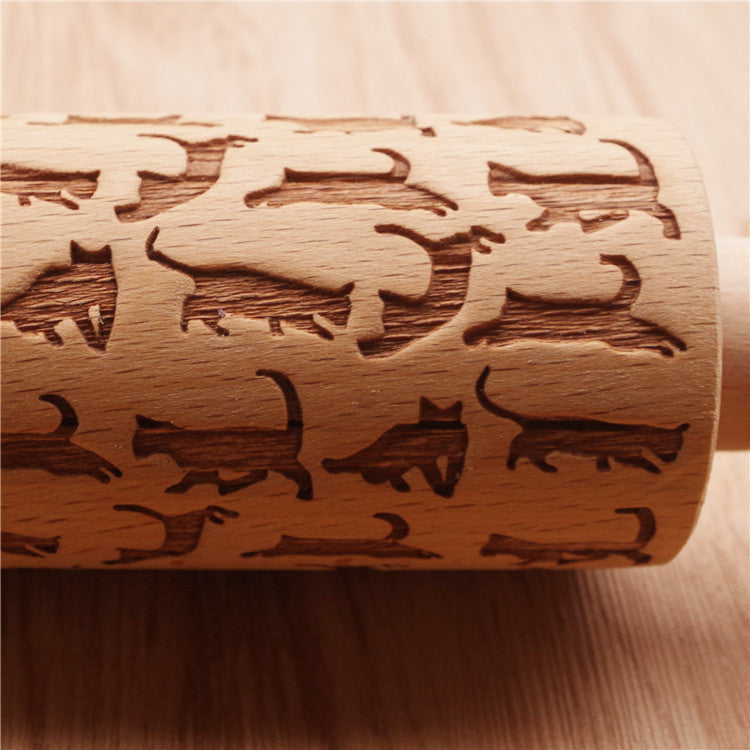 Cat Pattern Wooden Rolling Pin - Kitchen - ravn