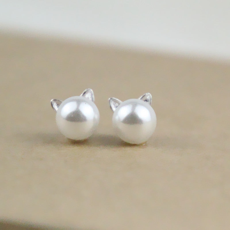 Classy Pearl Cat Earrings & Necklace Set - Jewelry Set - ravn (4)