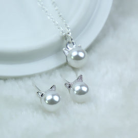 Classy Pearl Cat Earrings & Necklace Set - Jewelry Set - ravn