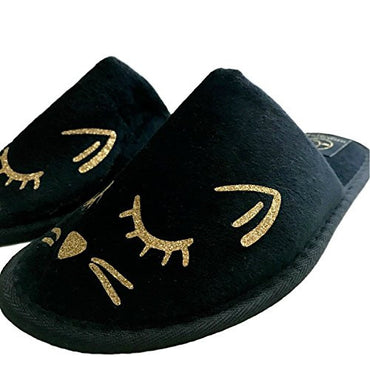 Cozy Black and Gold Cat Slippers -  - ravn