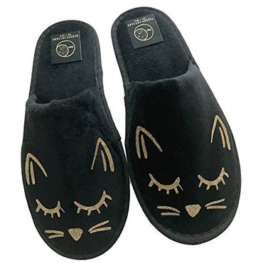 Cozy Black and Gold Cat Slippers -  - ravn