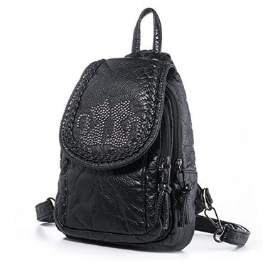 Katloo Women’s Washed Leather 4-way Convertible Tear Drop Small Backpack Shoulder Chest Bag Sling Purse (Black) -  - ravn