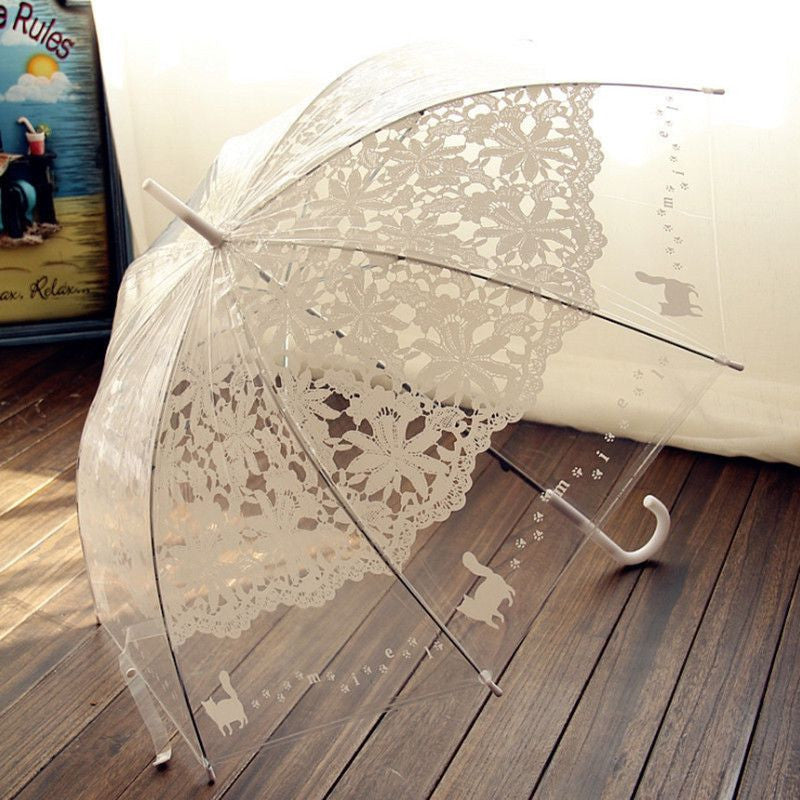 Lace Cat Footprints Transparent Umbrella - Umbrella - ravn (1)