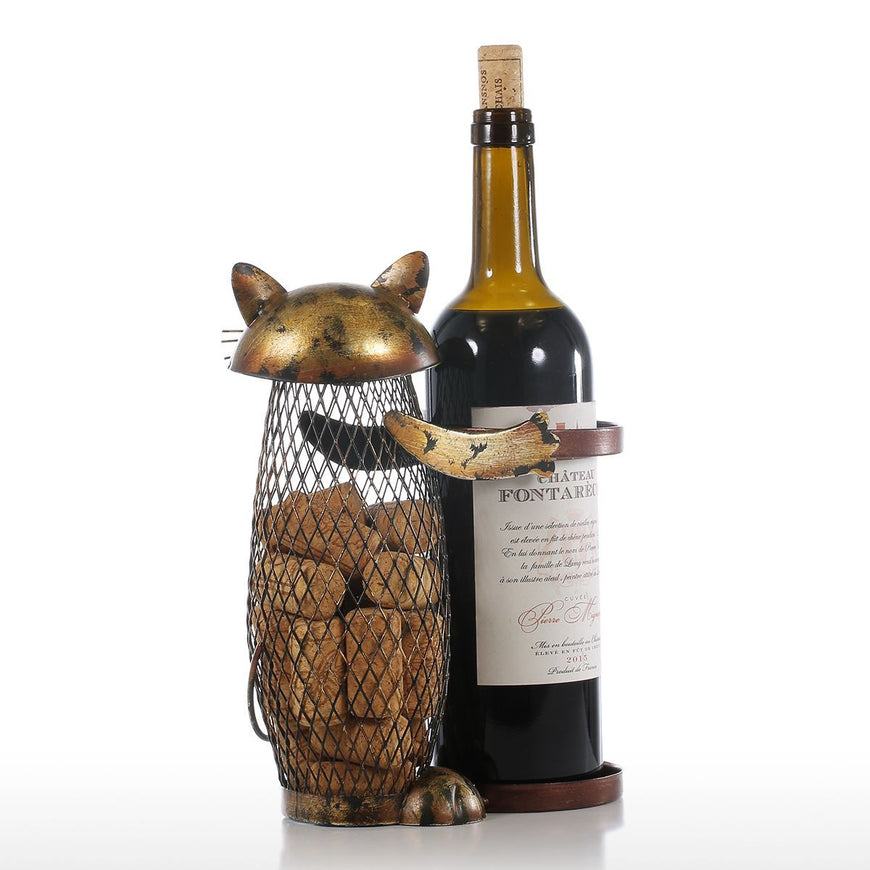 Metal Cat Wine Bottle Holder + Cork Container - Kitchen - ravn (2)