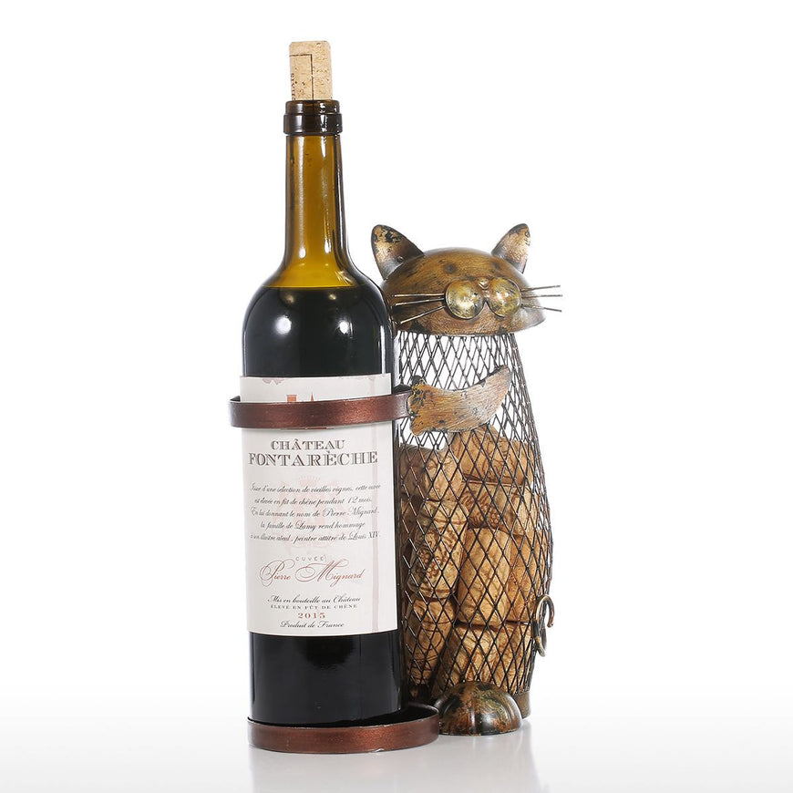 Metal Cat Wine Bottle Holder + Cork Container - Kitchen - ravn (3)