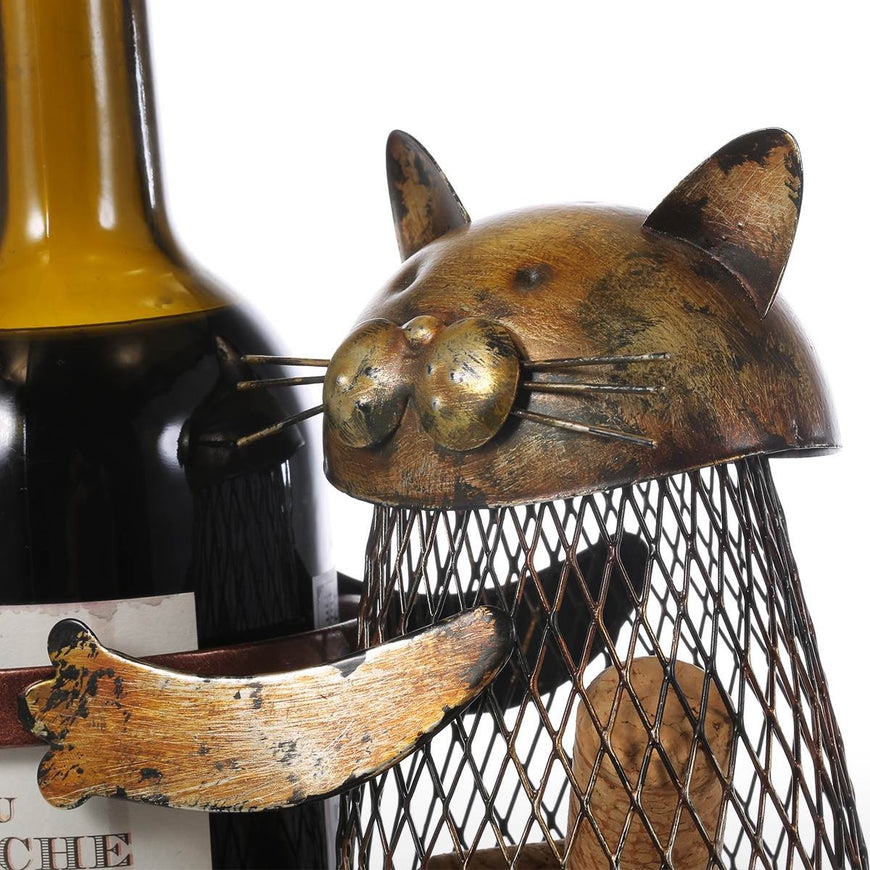 Metal Cat Wine Bottle Holder + Cork Container - Kitchen - ravn (6)