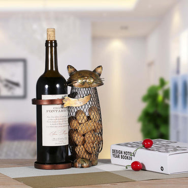 Metal Cat Wine Bottle Holder + Cork Container - Kitchen - ravn