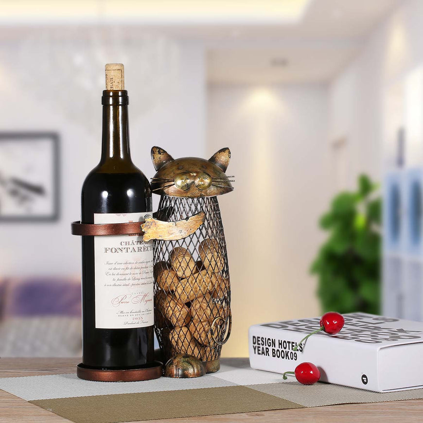 Metal Cat Wine Bottle Holder + Cork Container - Kitchen - ravn (1)