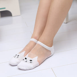 Sheer Cat Ankle Socks - in Black, White - Socks - ravn