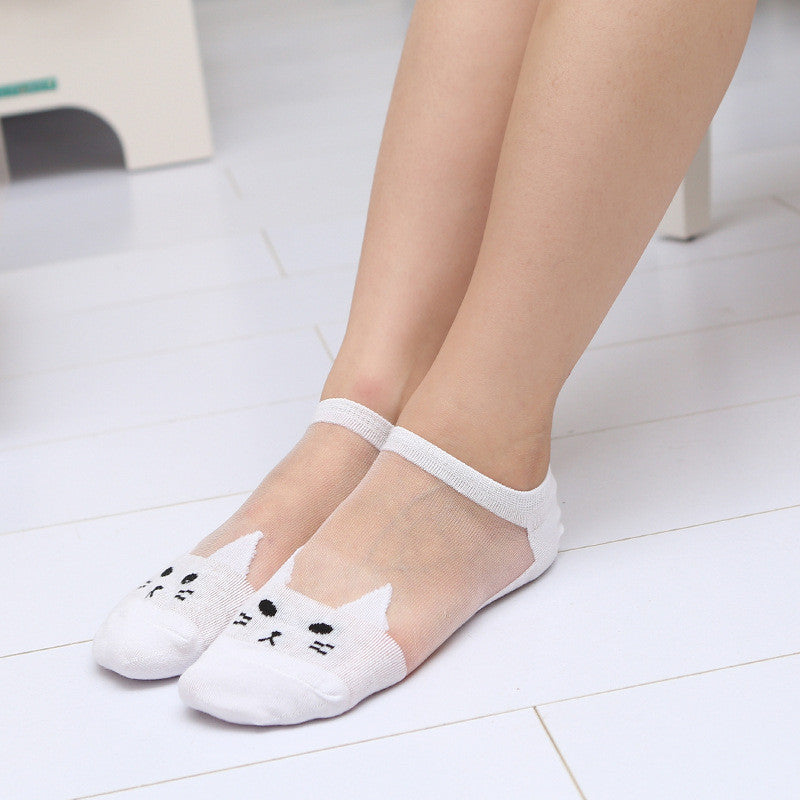 Sheer Cat Ankle Socks - in Black, White - Socks - ravn (2)