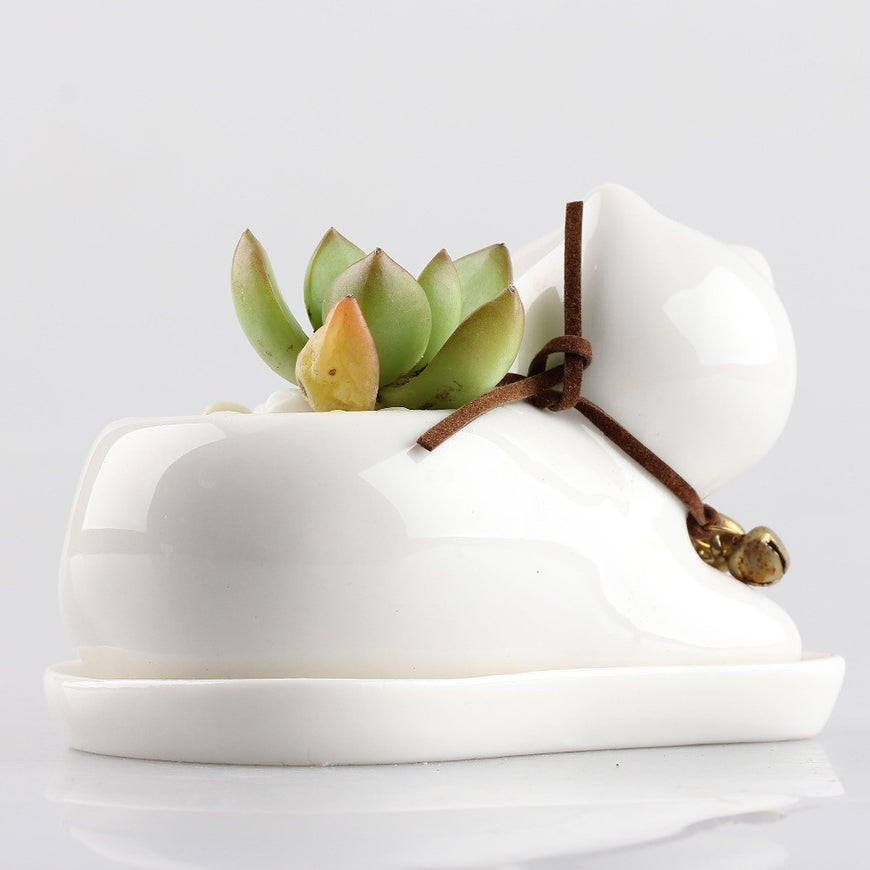 White Ceramic Cat Flower Pot - Garden - ravn (5)