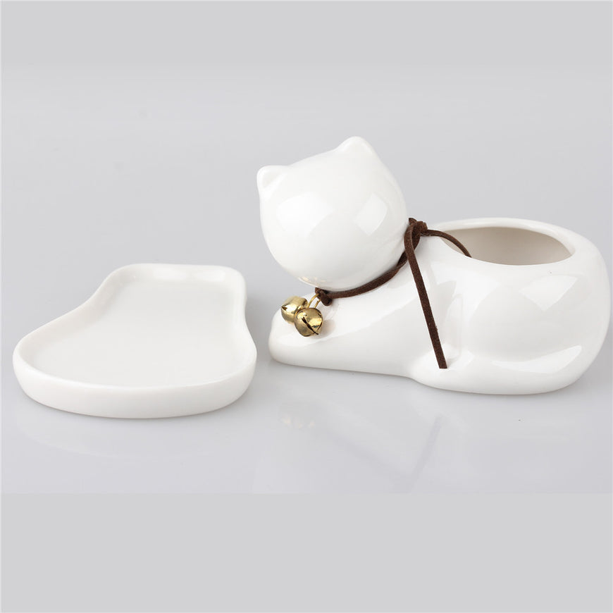 White Ceramic Cat Flower Pot - Garden - ravn (6)